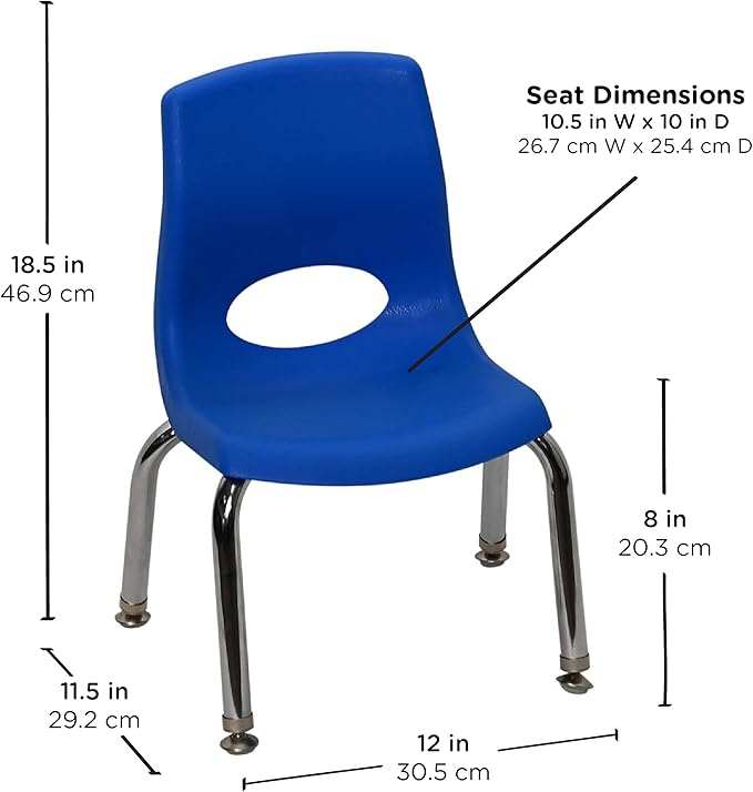 Angeles H, Blue with Chrome Legs MyPosture Children's Chair, 8-inch - LeafyLoom