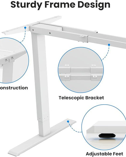 Dual Motor Electric Desk Frame- Standing Desk Legs, Ergonomic Height Adjustable Desk Frame, Sit Stand Desk Frame, Heavy Duty 330 lb Load Capacity (White Frame Only) - LeafyLoom
