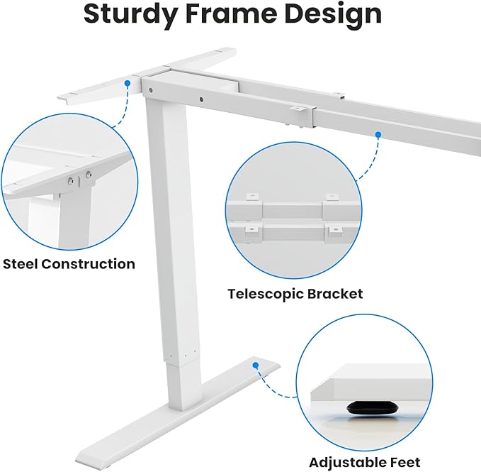 Dual Motor Electric Desk Frame- Standing Desk Legs, Ergonomic Height Adjustable Desk Frame, Sit Stand Desk Frame, Heavy Duty 330 lb Load Capacity (White Frame Only) - LeafyLoom