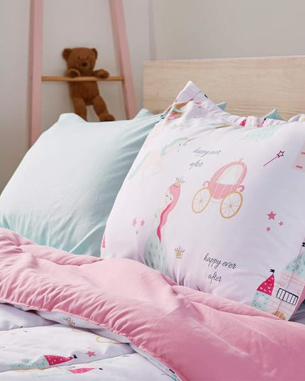 SLEEP ZONE Kids Twin Bedding Comforter Set - Super Cute & Soft Kids Bedding 5 Pieces Set with Comforter, Sheet, Pillowcase & Sham (Princess Castle) - LeafyLoom