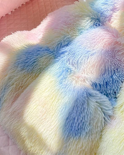 Faux Fur Kids Girls Sunshine Rainbow Comforter Sets Queen - 3PC Bed Set Warm Comfortable Soft Plush Flannel Velvet Fluffy Fuzzy Bedding（Comforter x 1 Pillowcases x 2） - LeafyLoom