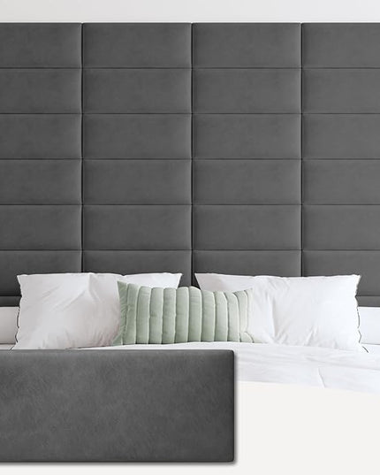 Wall Mounted Upholstered Headboard Full, 3D Peel and Stick Soundproof Wall Panels, Reusable and Removable Padded Headboard Leather Bed Headboard, 6 Panels Headboard 9.84" x 23.62", Dark Grey - LeafyLoom