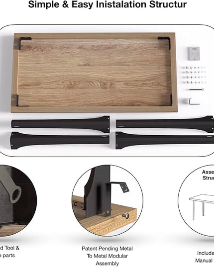 Home Office Computer Desk 35.4 inch gaming Desk, Modern and Minimalist home office desk, Home Office Desks, Study Desk, Craft table Black Metal Designed Frame, Dark Brown Board Color. - LeafyLoom