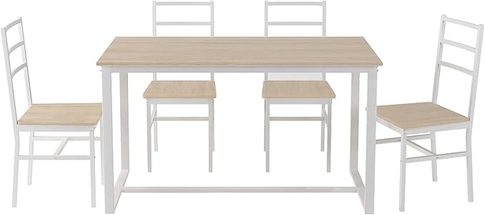 NicBex Dining Table Set for 4 Kitchen Table and Chairs Five-Piece Set Table and Chair with Backrest for Kitchen, Bar, Living Room, Breakfast Nook, Industrial Style, Solid Structure, White Oak - LeafyLoom