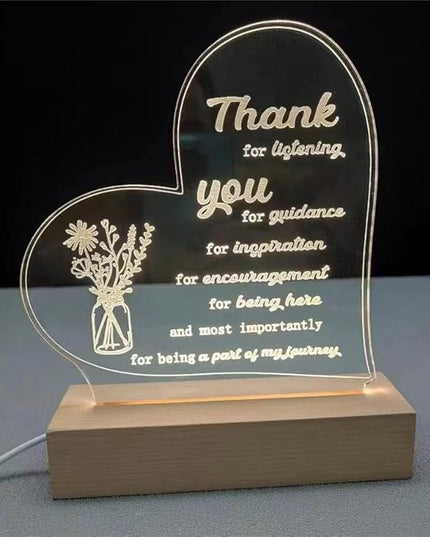 Thank You Gifts for Women Men Acrylic Dimmable Led Night Light Coworker Retirement Inspirational Gift for Colleague Leaving Friends Teacher Birthday Christmas Gifts Decorative Plaques Bedroom Decor - LeafyLoom
