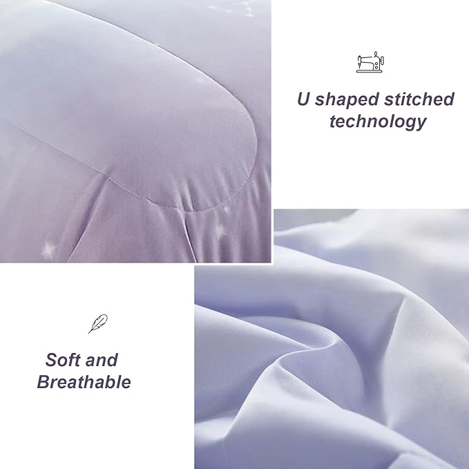 Girls Comforter Set Full Size Colorful Ombre Purple Rainbow Bedding Set Bed in A Bag for Kid Teen Girls 7 Pieces (1 Comforter, 1 Flat Sheet, 1 Fitted Sheet, 2 Pillow shams, 2 Pillowcases) - LeafyLoom
