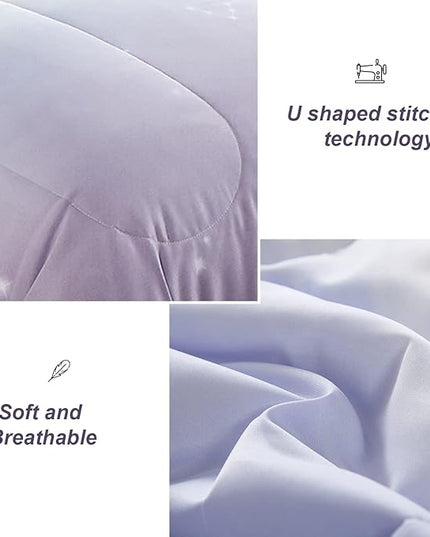 Girls Comforter Set Twin Size 6 Pieces Colorful Ombre Purple Rainbow Bedding Set Bed in A Bag for Kids Teen Girls (1 Comforter, 1 Flat Sheet, 1 Fitted Sheet, 1 Pillow sham, 2 Pillowcases) - LeafyLoom