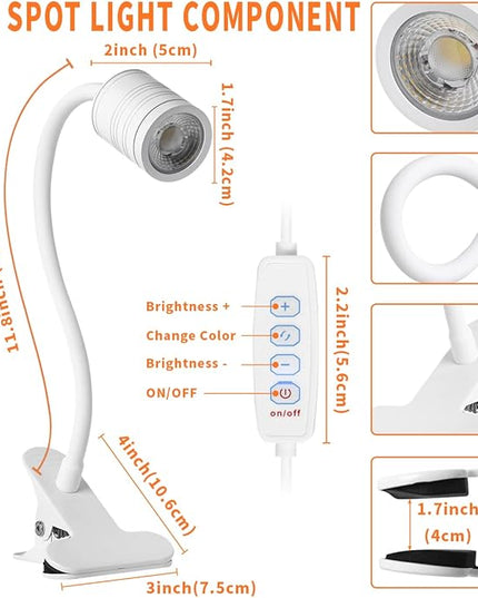 EAGLOD LED 3 Brightness Clamp Light，Portable Clip Light LED Lamp, USB Plug Clip on Desk Lamp,360°Flexible Gooseneck Night Reading Light,Desk/Table Bedside Headboard,Nail Art,Tattoo Lamp - LeafyLoom