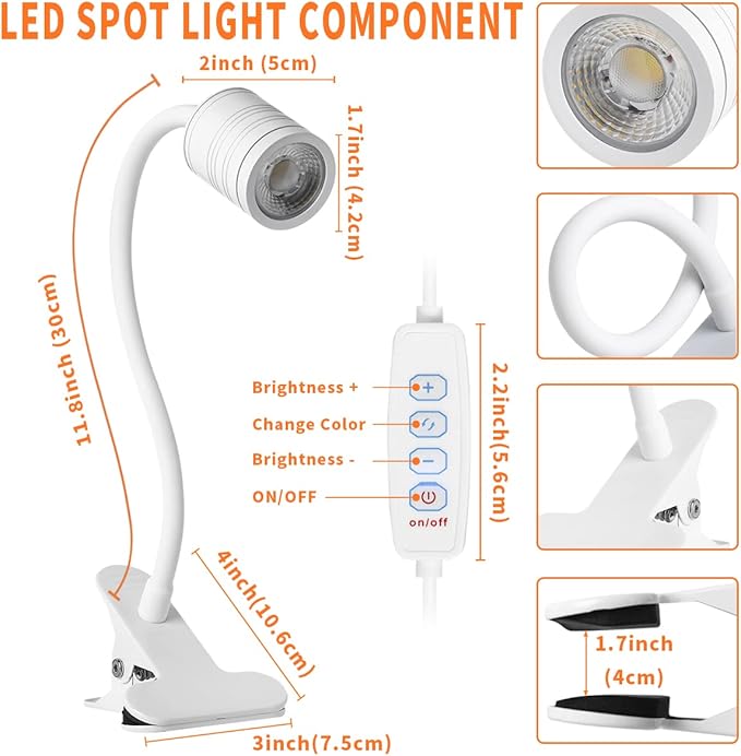 EAGLOD LED 3 Brightness Clamp Light，Portable Clip Light LED Lamp, USB Plug Clip on Desk Lamp,360°Flexible Gooseneck Night Reading Light,Desk/Table Bedside Headboard,Nail Art,Tattoo Lamp - LeafyLoom