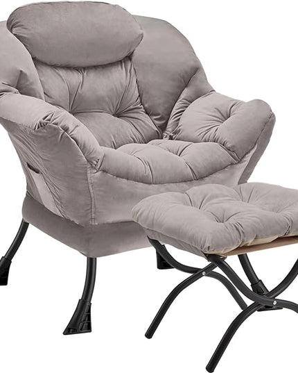 Lazy Chair with Folding Ottoman Modern Large Accent Chair,Contemporary Lounge Leisure Sofa Chair with Armrests Upholstered Sofa Armchair Reading Chair for Bedroom,Dorm & Office,Light Grey - LeafyLoom