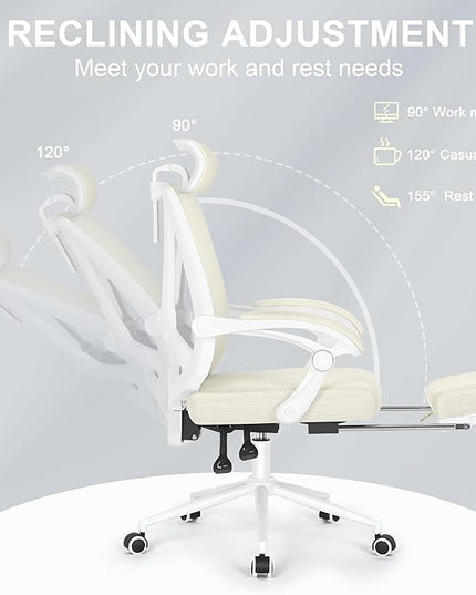 Misolant Ergonomic Office Chair with Footrest, Ergonomic Desk Chair with Adjustable 2D Lumbar Support, High Back Office Chair with Adjustable Headrest, Comfortable Executive Office Chair - LeafyLoom