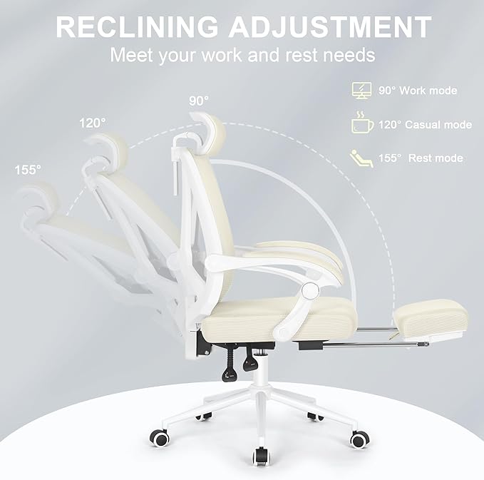 Misolant Ergonomic Office Chair with Footrest, Ergonomic Desk Chair with Adjustable 2D Lumbar Support, High Back Office Chair with Adjustable Headrest, Comfortable Executive Office Chair - LeafyLoom