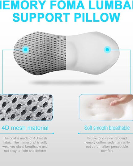 Lumbar Support Pillow - Memory Foam for Low Back Pain Relief, Ergonomic Streamline Car Seat, Office Chair, Recliner and Bed (Grey) - LeafyLoom