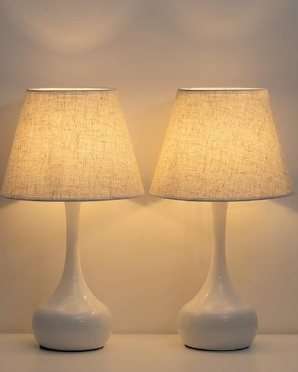SEHERTIWY Table Lamp Set of 2, Small Bedside Lamps for Bedroom, Modern Lamp with White Fabric Shade,Nightstand Desk Lamp for Living Room Rustic Office Dorm - LeafyLoom