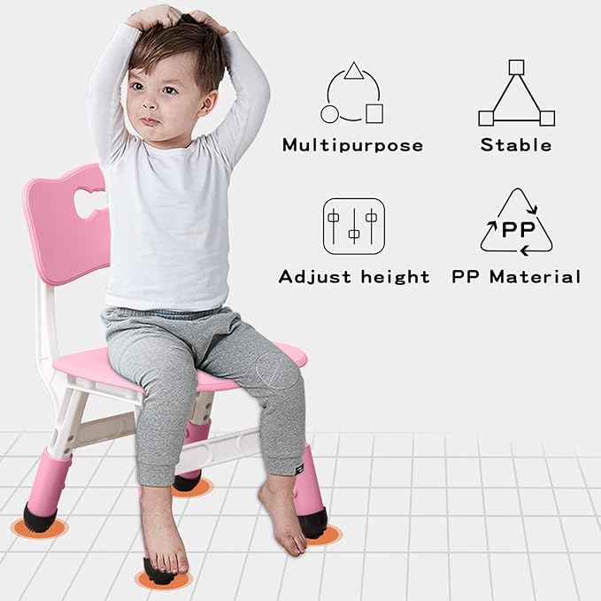 Adjustable Kid Chairs Indoor 3 Level Adjustable Suitable for Children Age 2-6. Maximum load-bearing 220LBS Suitable for Family Classroom and Nursery Child Seat Set (2-Pack-Pink) - LeafyLoom