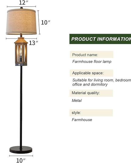 63" Floor Lamps for Living Room Bedside Nightstand Lamp Black Tall Standing Lamp for Home Decor Bedroom Reading Lamp Farmhouse Rustic Bed Lights with 2 Light Sources - LeafyLoom