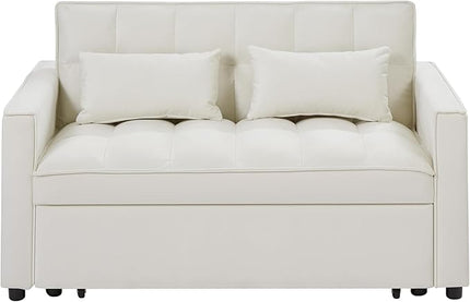 3 in 1 Convertible Loveseat Sleeper Sofa Bed,Modern Velvet Tufted Upholstered Love Seats Sofabed W/Pull Out Sleep Couch and 2 Pillows for Living Room, 55.21", Beige-1123 - LeafyLoom