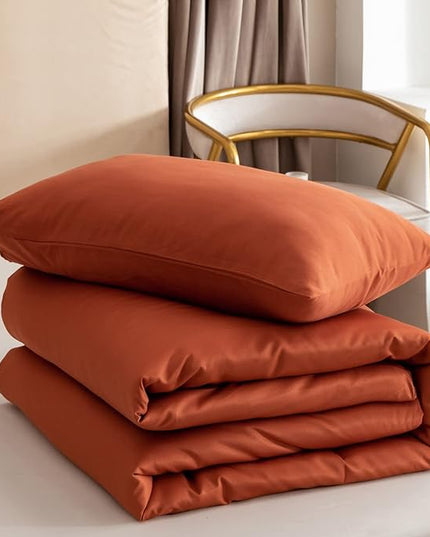 ROSGONIA Twin Comforter for College Girls Boys Teens Burnt Orange, 1 Boho Comforter & 1 Pillowcase, Soft Kids Comforter Sets All Season Dorm Bedding - LeafyLoom