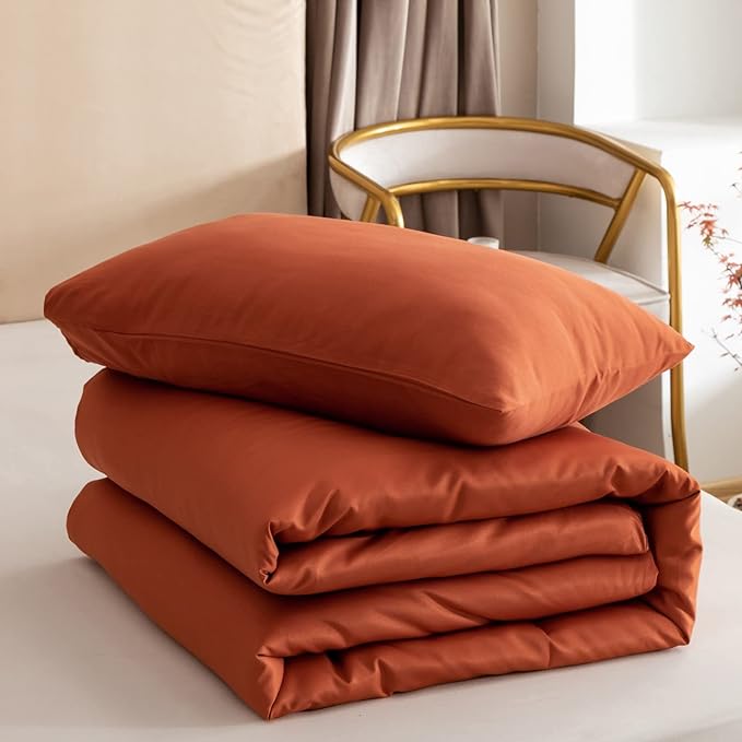 ROSGONIA Twin Comforter for College Girls Boys Teens Burnt Orange, 1 Boho Comforter & 1 Pillowcase, Soft Kids Comforter Sets All Season Dorm Bedding - LeafyLoom
