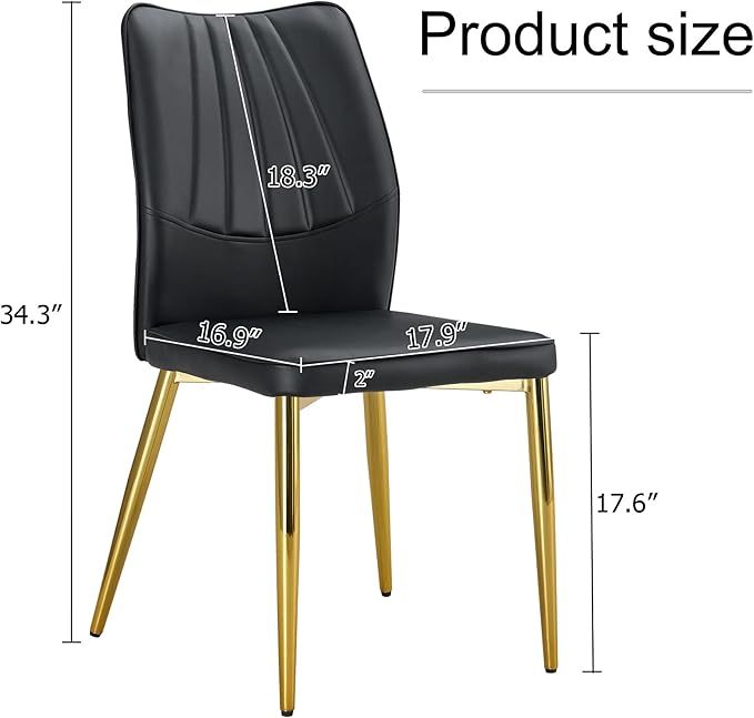 NicBex Dining Chairs Set of 4 Modern Faux Leather High Back Dining Chair Dining Room Kitchen Chairs with Golden Metal Legs,Chairs for Dining Room, Kitchen,Living Room, and Restaurants,Black - LeafyLoom