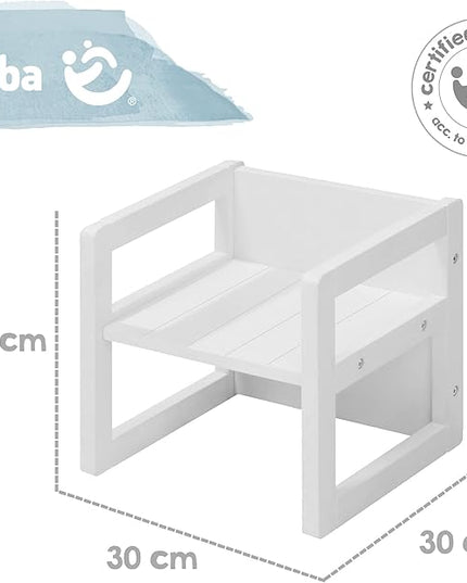 Roba: Country-Farmhouse Chair: White Wood - Chic Children’s Chair, Adjustable Seat Height, Converts Into A Table, Toddler & Kids, Ages 2+ - LeafyLoom