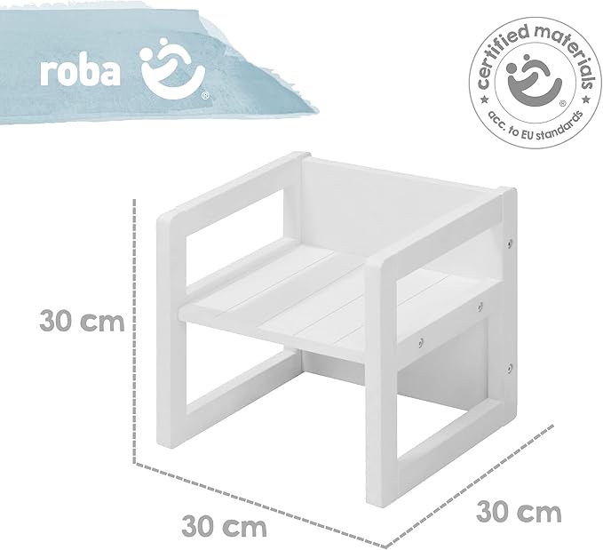 Roba: Country-Farmhouse Chair: White Wood - Chic Children’s Chair, Adjustable Seat Height, Converts Into A Table, Toddler & Kids, Ages 2+ - LeafyLoom
