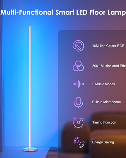 bedee LED Corner Floor Lamp: 65" RGB Color Changing Floor Lamp with Music Sync, Modern Standing Mood Light with Remote & App Control, Creative DIY Mode for Living Room, Bedroom - LeafyLoom