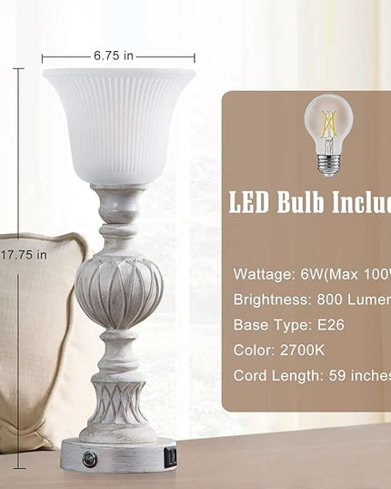 Luvkczc Touch Lamps for Living Room Set of 2, 3-Way Bedside Lamps with Glass Lampshade for Bedroom Living Room Farmhouse Office, Rustic Resin Classic Table Lamps Washed White - LeafyLoom