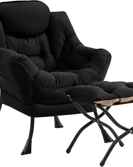 Cozy Lazy Chair and Ottoman, Large Contemporary Accent Lounge Chair Set, Leisure Upholstered Reading Armchair for Bedroom, Living Room, Dorm Rooms, Office - LeafyLoom