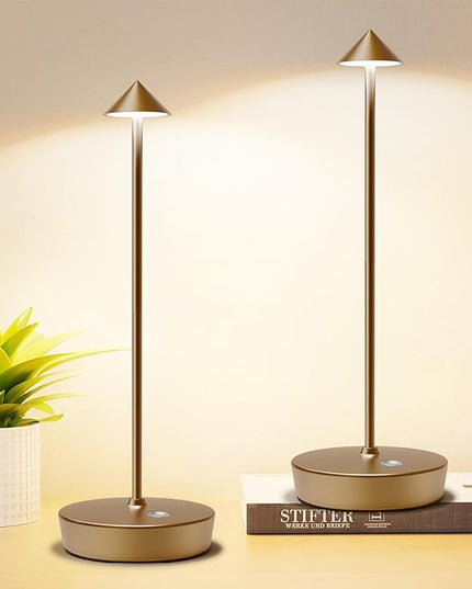 Set of 2 Rechargeable Cordless Table Lamp,6000mAh LED Battery Operated Desk Lamp Touch 3 Color Dimming Portable Outdoor Waterproof Table Light for Patio/Restaurant/Dining/Home (Bronze) - LeafyLoom