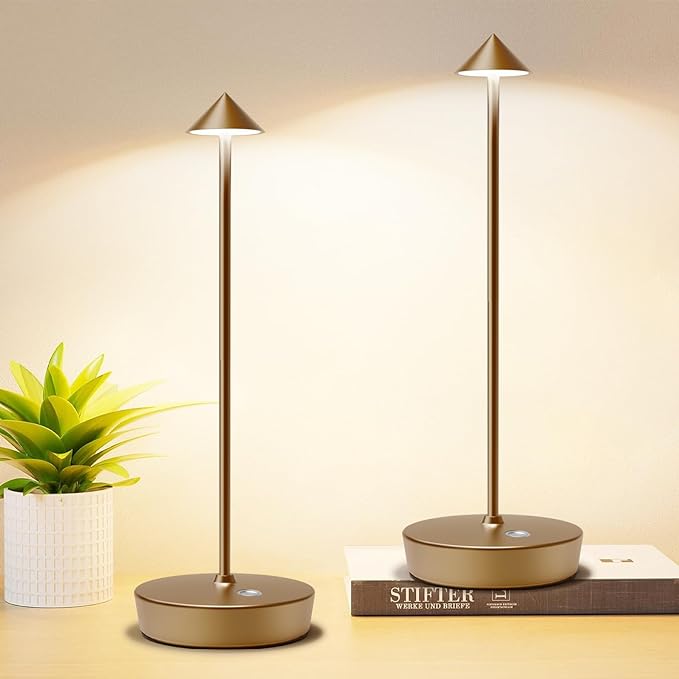 Set of 2 Rechargeable Cordless Table Lamp,6000mAh LED Battery Operated Desk Lamp Touch 3 Color Dimming Portable Outdoor Waterproof Table Light for Patio/Restaurant/Dining/Home (Bronze) - LeafyLoom