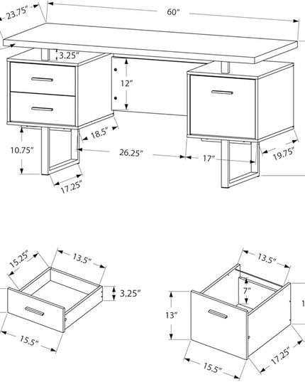 Monarch Specialties 7626 Computer Desk, Home Office, Laptop, Left, Right Set-up, Storage Drawers, Work, Metal, Laminate, Brown, Contemporary Desk-60 L Cherry Black, 60" L x 23.75" W x 30.25" H - LeafyLoom