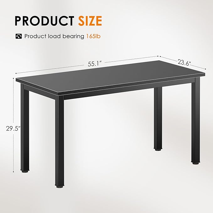 DlandHome 55 inches Large Computer Desk, Composite Wood Board, Decent and Steady Home Office Desk/Workstation/Table, BS1-140BB Black Walnut and Black Legs, 1 Pack - LeafyLoom