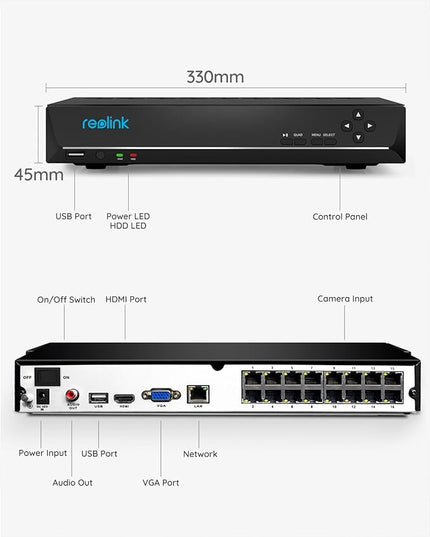 REOLINK 16CH Network Video Recorder for Home Security Camera System,Only Work with 16MP/12MP/4K/8MP/5MP/4MP The Same Brand PoE IP Cam,24/7 Recording to Pre-Installed 4TB Hard Drive,RLN16-410 REOLINK