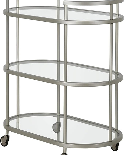Henn&Hart 30" Wide Oval Bar Cart in Satin Nickel, Bar Carts for the Home - LeafyLoom