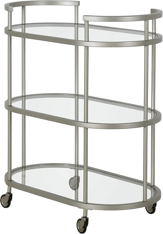 Henn&Hart 30" Wide Oval Bar Cart in Satin Nickel, Bar Carts for the Home - LeafyLoom