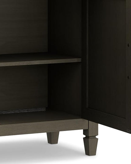 SIMPLIHOME Connaught SOLID WOOD 40 inch Wide Traditional Entryway Storage Cabinet in Farmhouse Grey for the Living Room, Entryway and Family Room - LeafyLoom