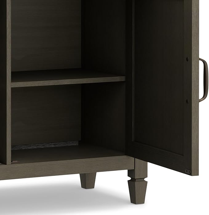 SIMPLIHOME Connaught SOLID WOOD 40 inch Wide Traditional Entryway Storage Cabinet in Farmhouse Grey for the Living Room, Entryway and Family Room - LeafyLoom