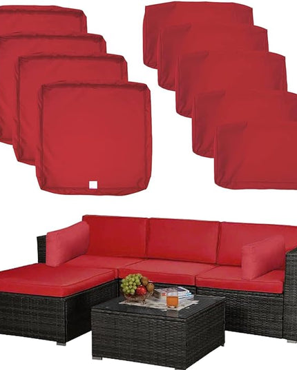 ClawsCover 9Pack Outdoor Seat and Back Cushions Replacement Covers Fit for 5 Pieces 4-Seater Wicker Rattan Patio Conversation Set Sectional Couch Furniture,Red-Include Covers Only (Large) - LeafyLoom