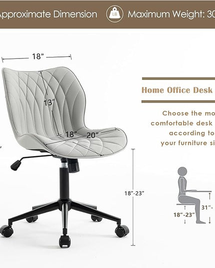 YOUNUOKE Office Desk Chair, Comfy Home Office Chairs, Small Comfortable Desk Chairs with Wheels, Armless PU Leather Chairs for Computer Conference, Gray - LeafyLoom
