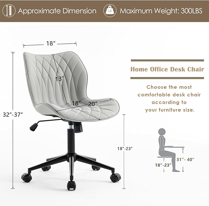 YOUNUOKE Office Desk Chair, Comfy Home Office Chairs, Small Comfortable Desk Chairs with Wheels, Armless PU Leather Chairs for Computer Conference, Gray - LeafyLoom