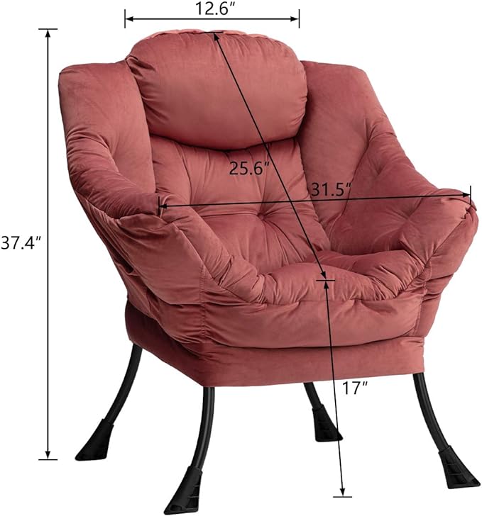 HollyHOME Modern Fabric Large Lazy Chair, Accent Oversized Comfy Reading Chair, Thick Padded Cozy Lounge Chair with Armrest, Steel Frame Leisure Sofa Chair for Living Room, Bedroom, Dorm, Dusty Rose - LeafyLoom