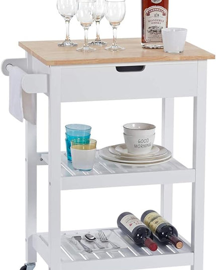 White Small Kitchen Cart, Microwave Cart, 24“ Rolling Portable Kitchen Islands & Carts with Storage - LeafyLoom