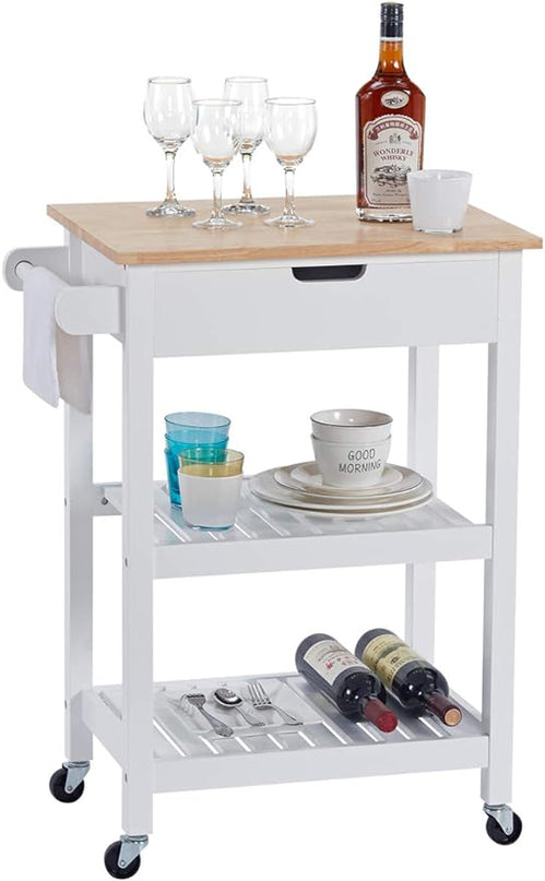 White Small Kitchen Cart, Microwave Cart, 24“ Rolling Portable Kitchen Islands & Carts with Storage - LeafyLoom