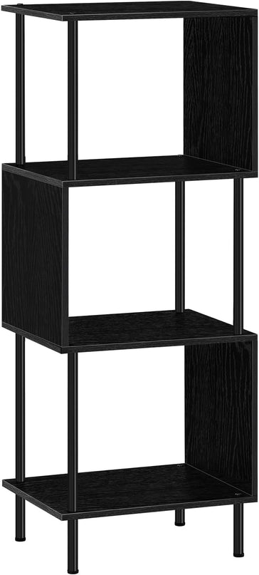 ETELI Small Bookshelf Unique S Shaped 4 Shelf Bookcase Free Standing Industrial Book Storage Shelves for Living Room, Bedroom, and Home Office, Rustic Book Organizer & Metal Frame - LeafyLoom