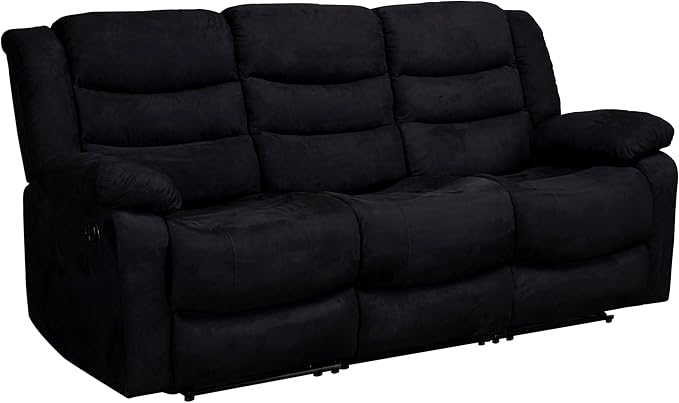 Manual Set, Modern Single Chair, Loveseat and 3 Seat Sofa&Couch with Consoles,2 Cup Holders and Storage, Living Room Furniture, Upholstered Reclining Sectional Sofa, Black - LeafyLoom