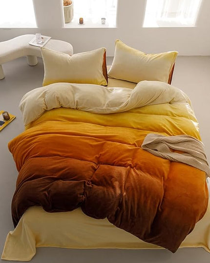 Wellboo Orange Gradient Comforter Sets King Yellow and Orange Velvet Bedding Comforters Women Modern Plain Orange Brown Flannel Quilts Farmhouse Abstract Art Orange Plush Blanket Winter Fuzzy Bed - LeafyLoom