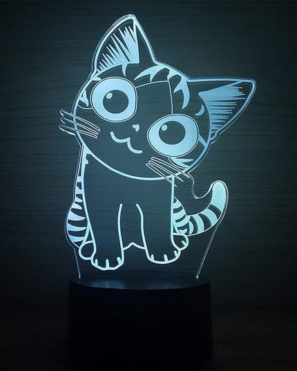 3D Optical Illusion LED Night Light, Boy Girl Kids Baby Sleep Desk Lamp Touch Control 7 Color Change USB Powered for Home Decorations or Holiday Gifts (Cat) - LeafyLoom