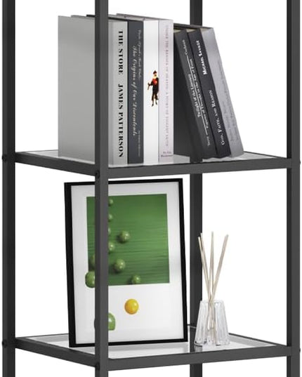 Bookcase Bookshelf, Tempered Glass Arched Bookshelf for More Storage, Slim Shelving Unit for Bedroom, Bathroom, Home Office, Steel Frame, 6 Tier Black BC20699B - LeafyLoom