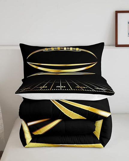 Feelyou Football Bedding Set Twin Kids Rugby Sports Comforter Set American Football Comforter Set for Boys Golden Black Room Decor Lightweight Quilt Set with 1 Pillow Case - LeafyLoom